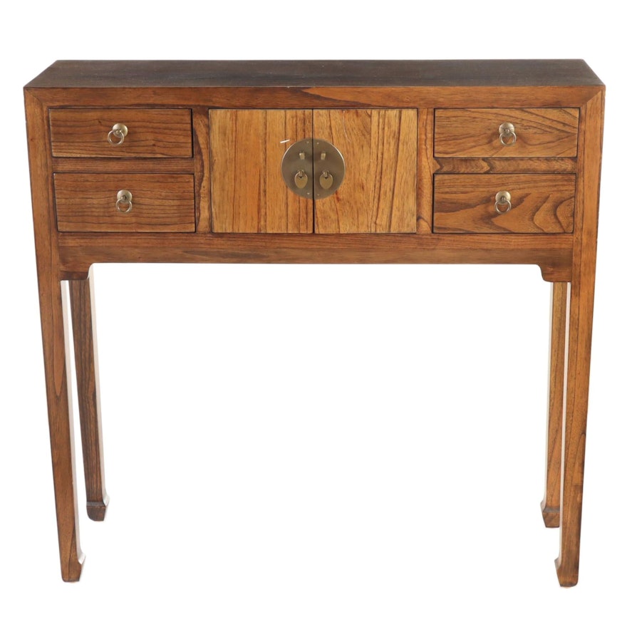Chinese Elm Side Table and Cabinet