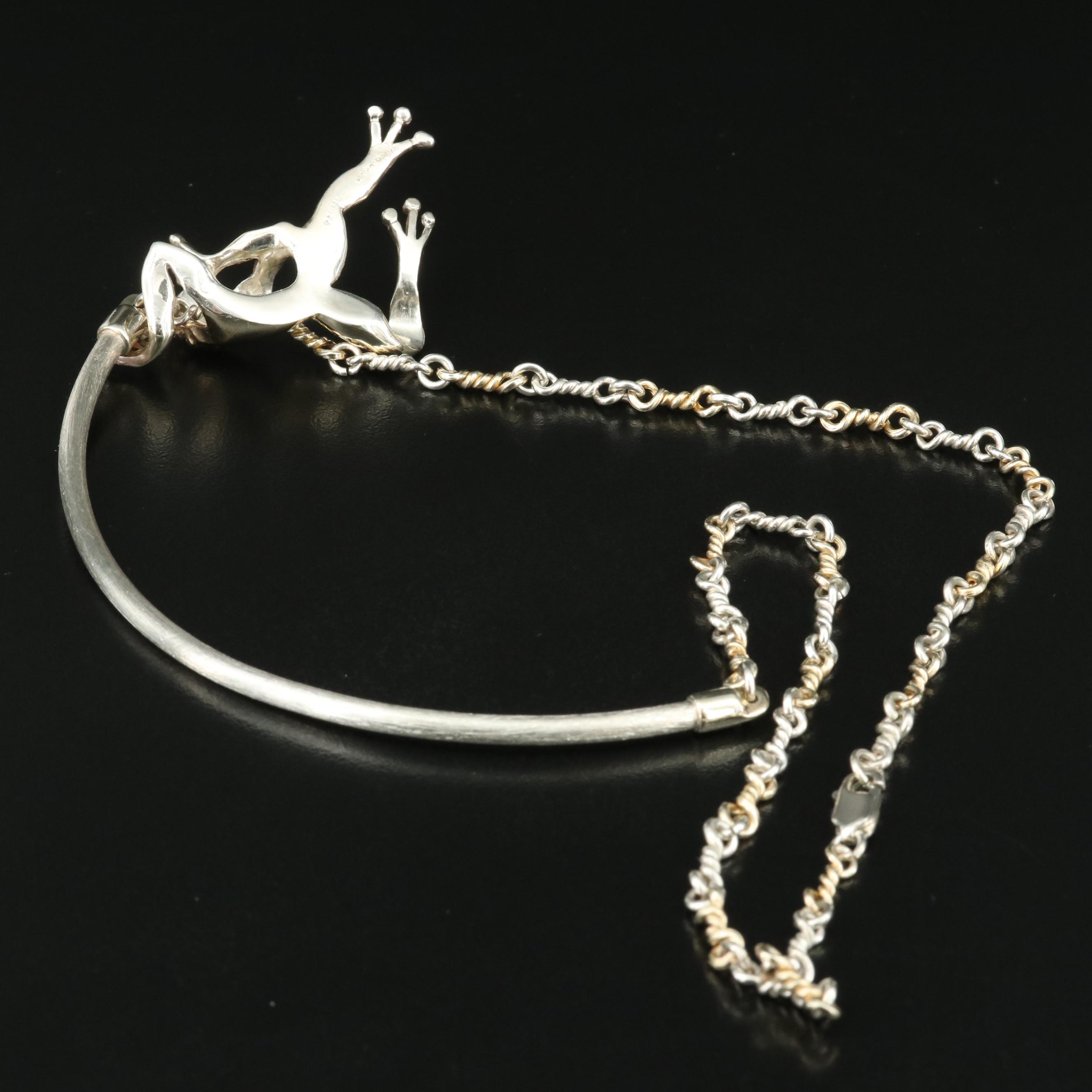 Sterling "Happy" Hanging Tree Frog Necklace EBTH