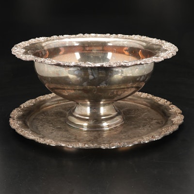 Sheridan Silver Co. "Harvest Grape" Silver Plate Punch Bowl and Tray