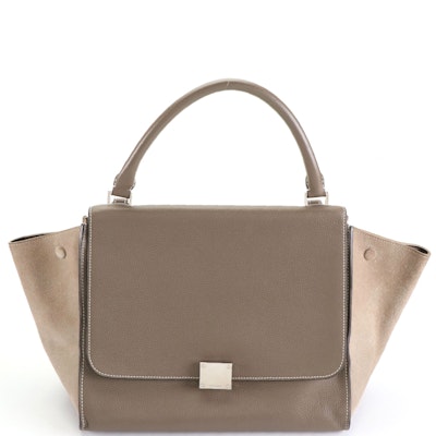 Céline Medium Trapeze Two-Way Bag in Suede and Grained Leather