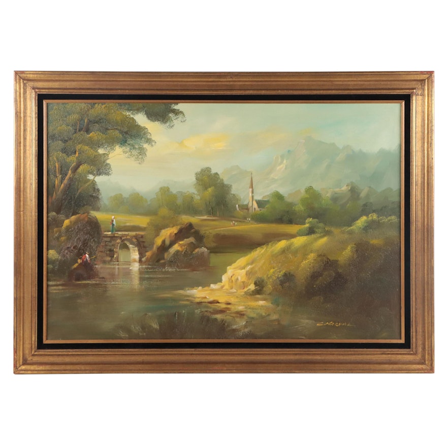 C. Marshall Oil Painting of Pastoral Landscape