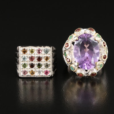 Sterling Tourmaline, Amethyst and Gemstone Rings
