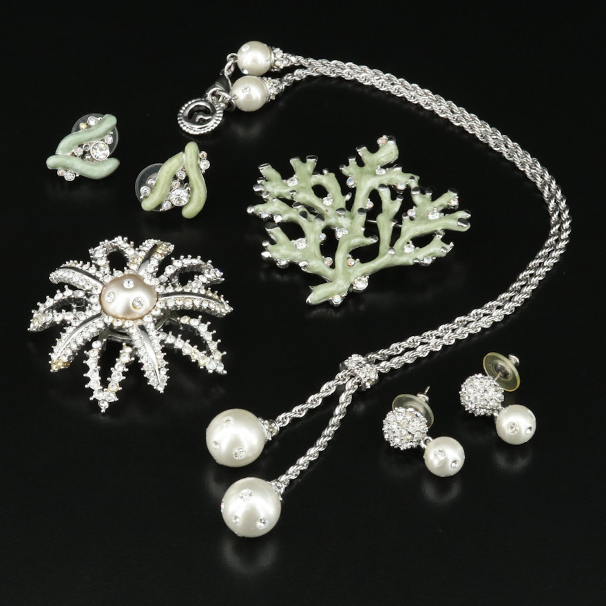 Swarovski Crystal Jewelry Including Starburst Brooch and Négligée Necklace