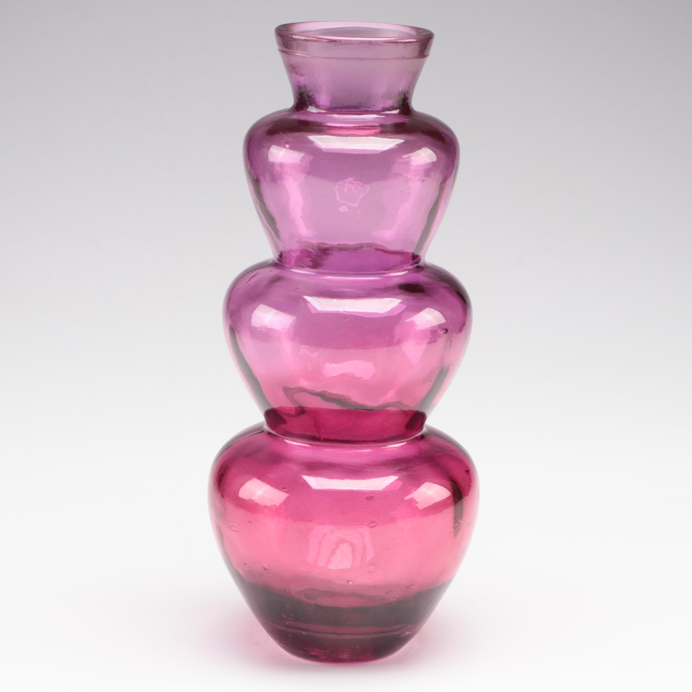 Blenko Handmade Glass Vase with Cranberry MultiTiered Vase EBTH