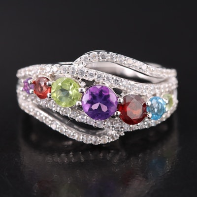 Sterling Amethyst, Peridot and Sapphire Ring