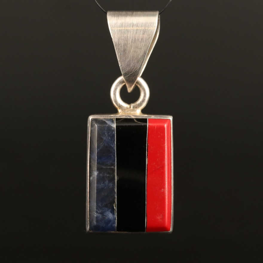 Sterling Sodalite and Faux Gemstone Inlay Pendant