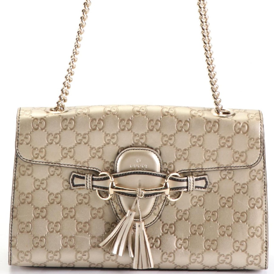 Gucci Emily Chain Shoulder Bag Medium in Metallic Guccissima Leather with Tassel