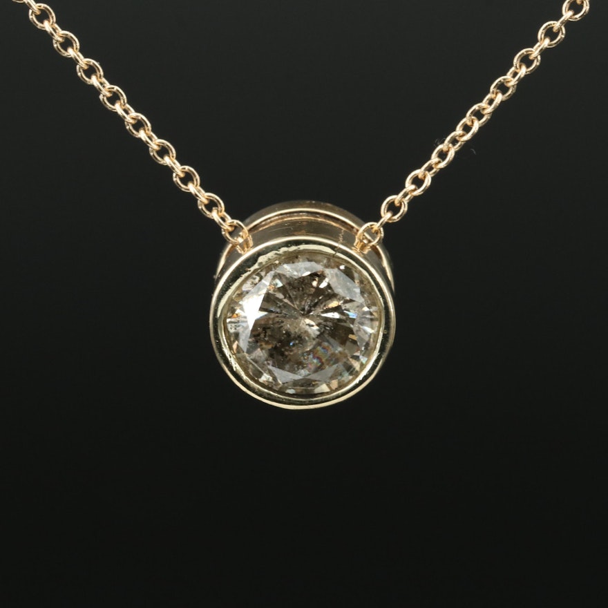 14K 1.41 CT Diamond Solitaire Pendant Necklace