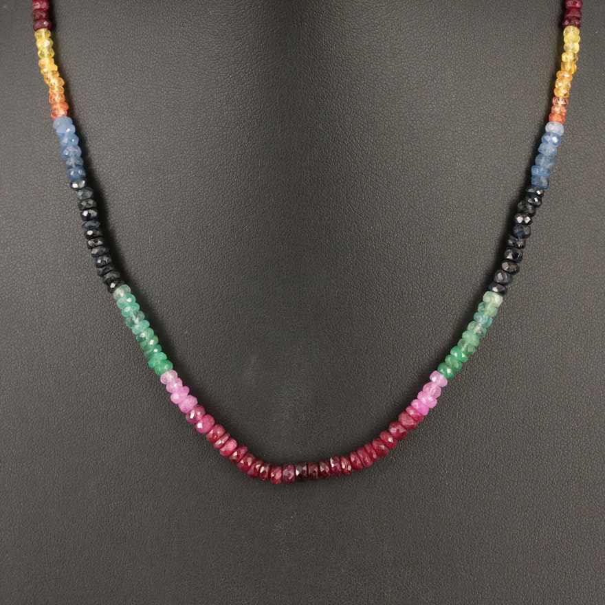Sapphire, Ruby and Emerald Necklace with 18K Clasp