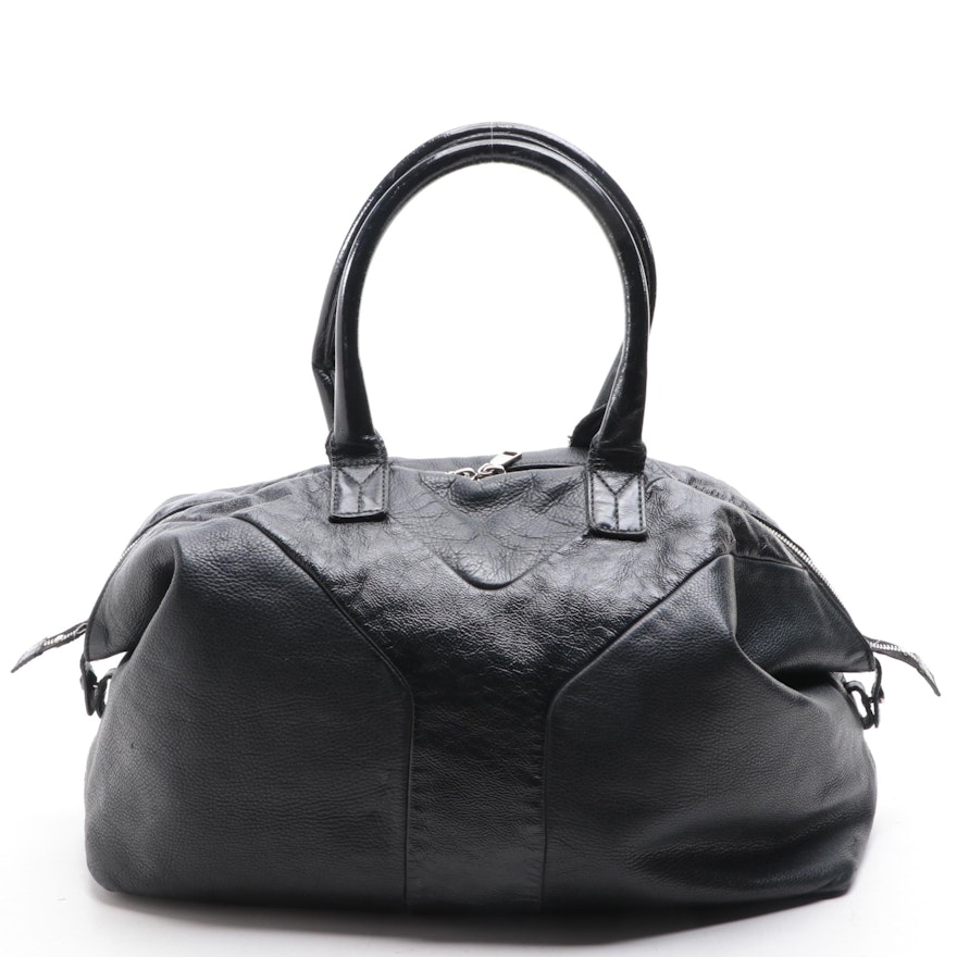 Yves Saint Laurent Easy Y Tote Bag in Black Textured and Patent Leather