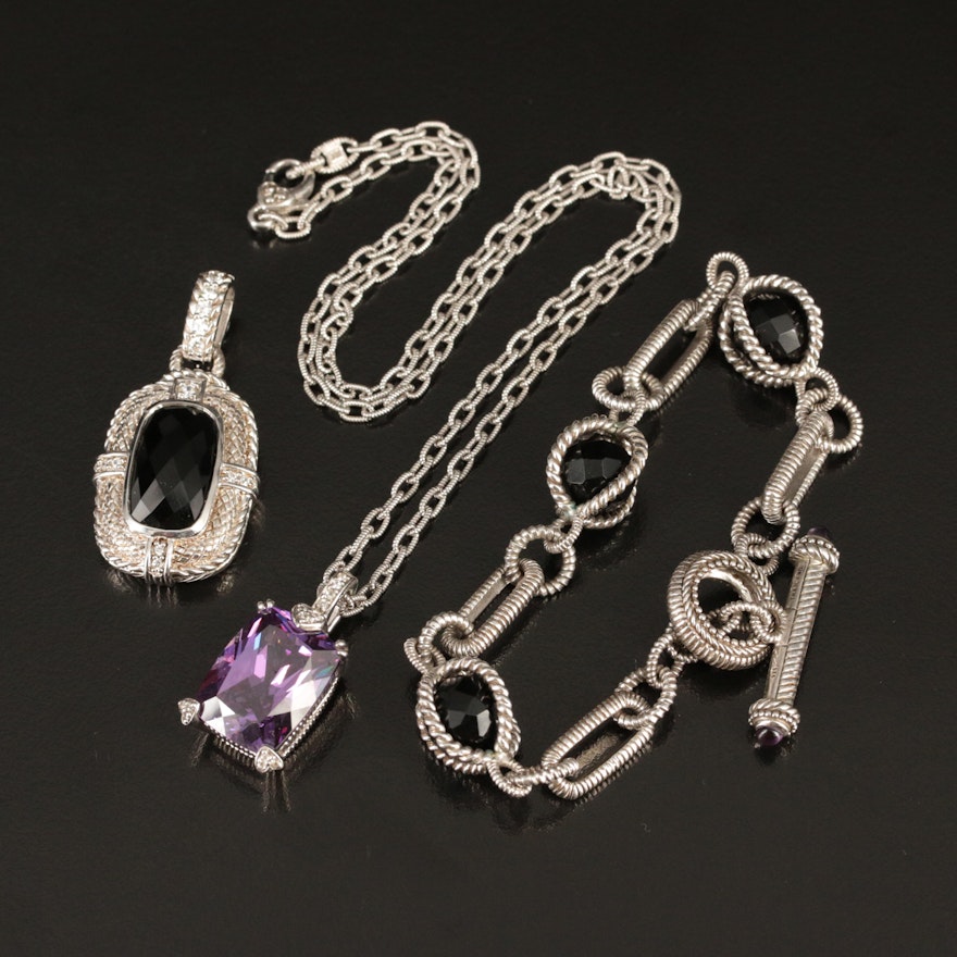 Judith Ripka Sterling Enhancer Pendant, Bracelet and Enhancer Pendant Necklace