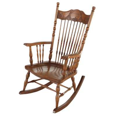 Late Victorian Oak Pressed-Back and Knuckle-Arm Rocker, circa 1900