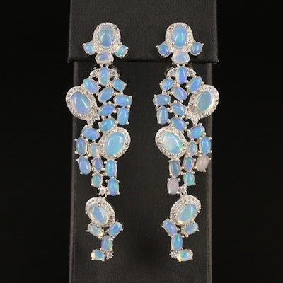Sterling Opal and Cubic Zirconia Cluster Earrings