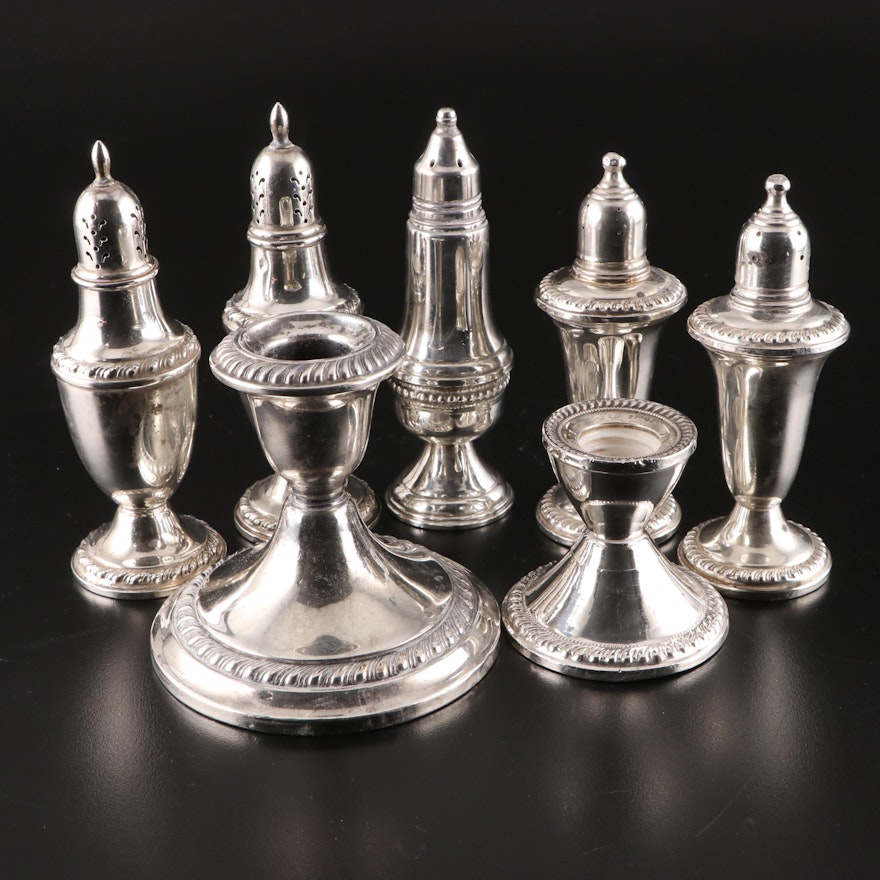 Gorham Sterling Silver Candlestick with Other Sterling Silver Tableware
