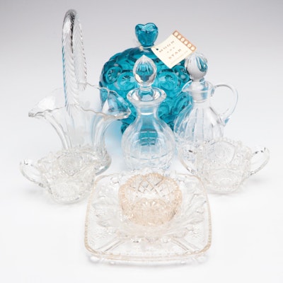 Blue Moon and Star Candy Dish with Other Glassware, 20th Century