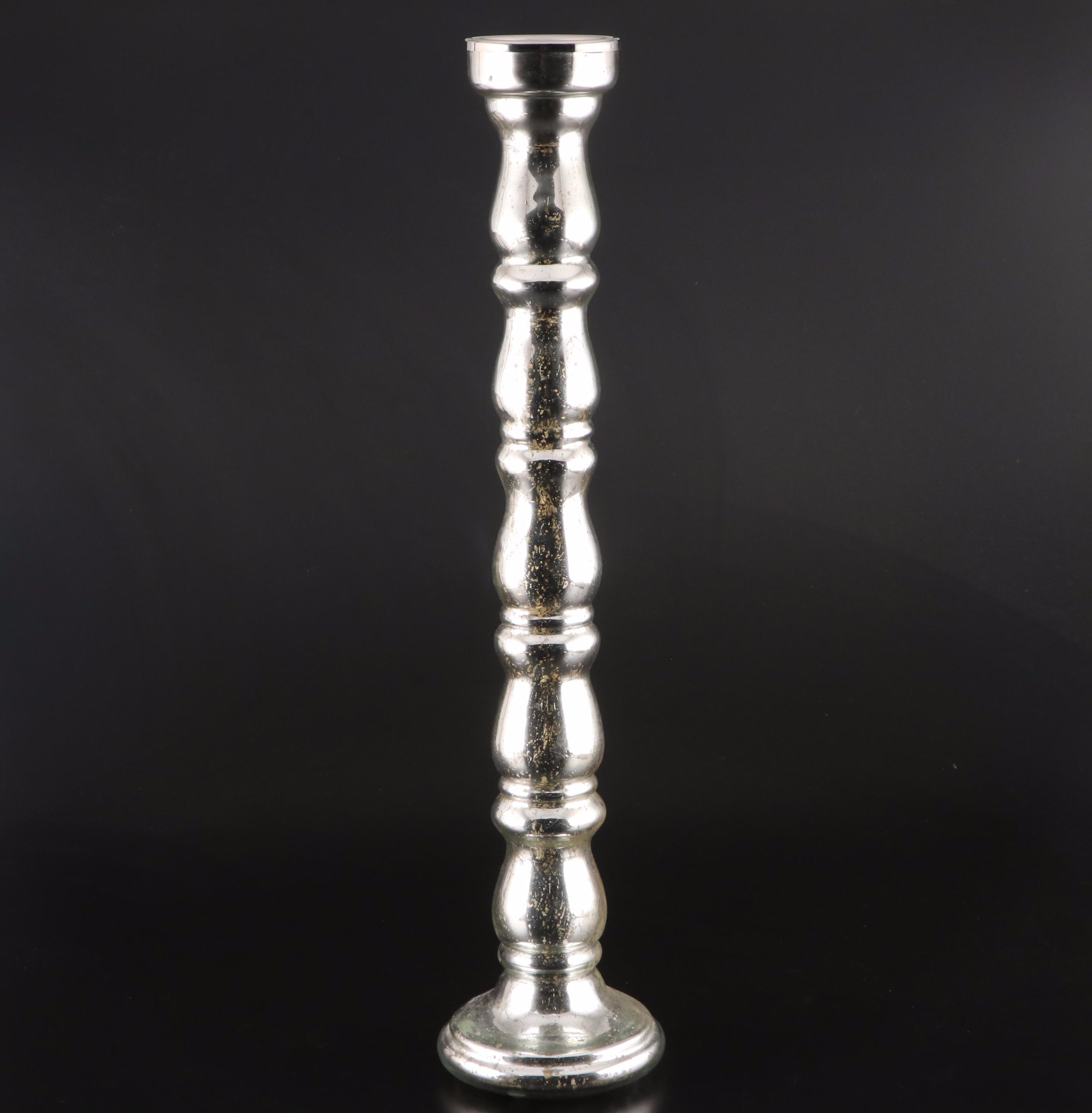 Contemporary Mercury Finish Glass Pillar Candle Holders EBTH