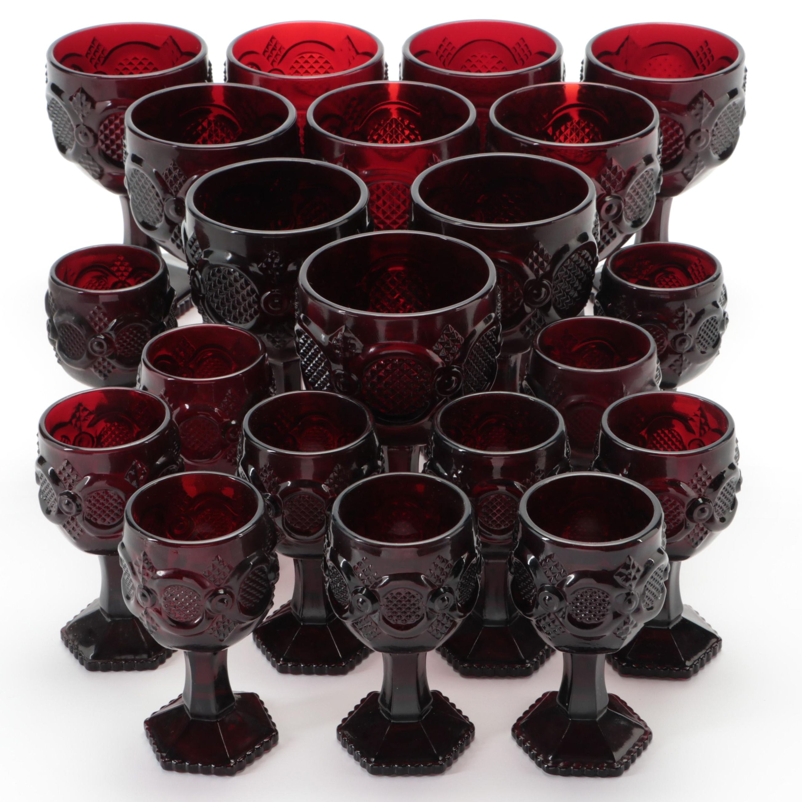 Avon "Cape Cod Ruby" Pressed Glass Goblets and Wine Glasses, 19751992