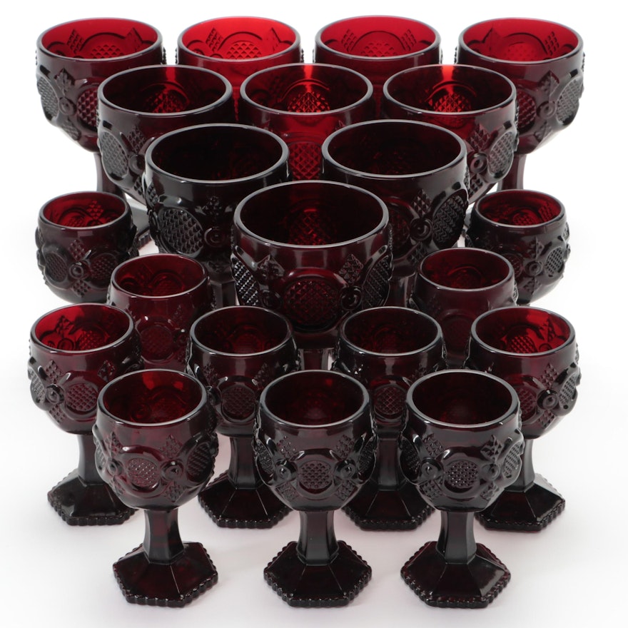 Avon "Cape Cod Ruby" Pressed Glass Goblets and Wine Glasses, 1975-1992