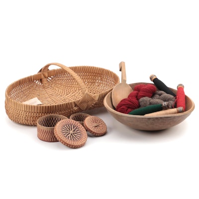 Handwoven Baskets, Turned Wood Dough Bowl, and More