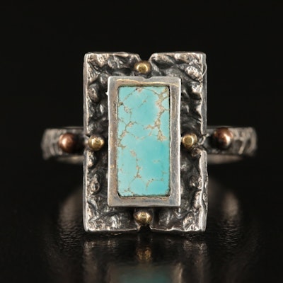 Sterling Turquoise Ring with Bead Detail