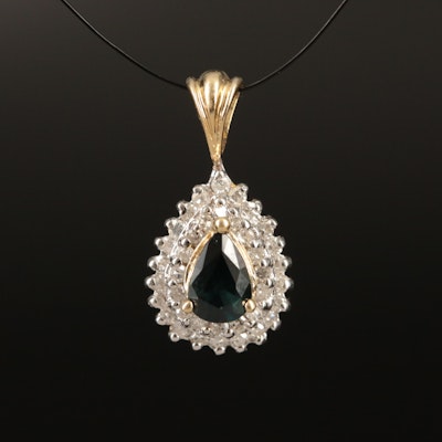 14K Sapphire and Diamond Teardrop Pendant