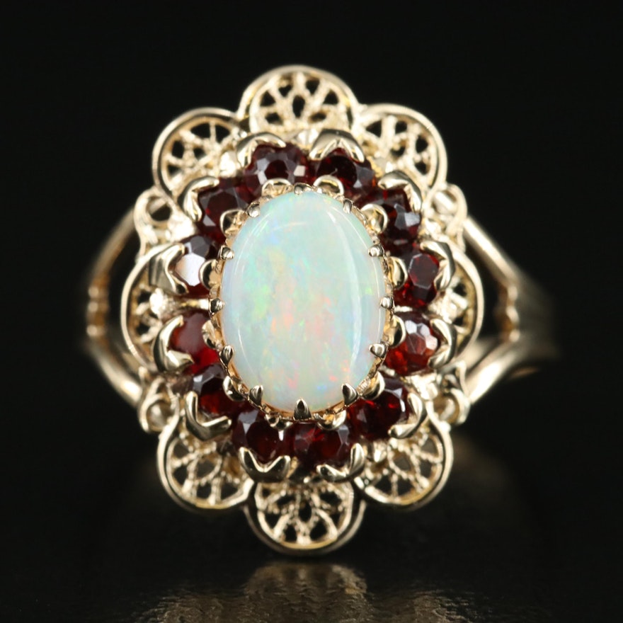 10K Opal and Garnet Ring