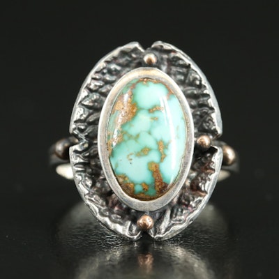 Sterling Turquoise Oval Ring with Bead Detail