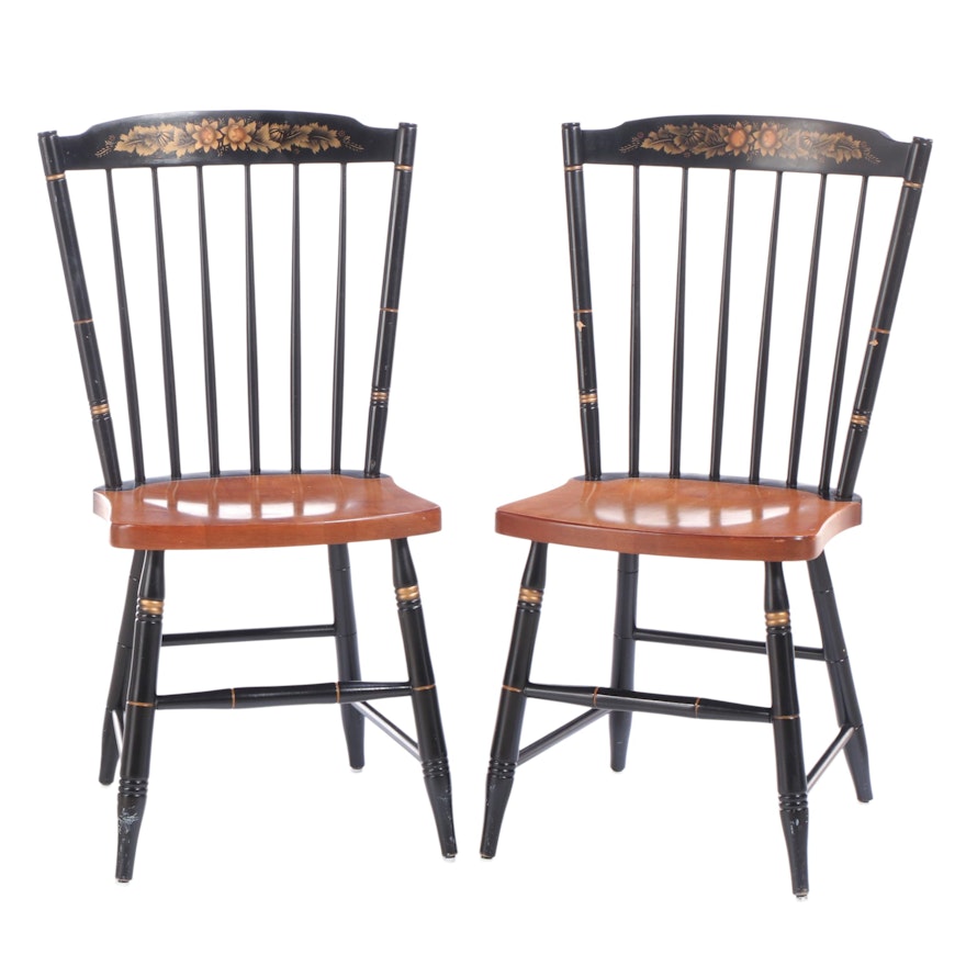 Pair of L. Hitchcock Maple, Parcel-Ebonized & Gilt-Stenciled "Fancy" Side Chairs