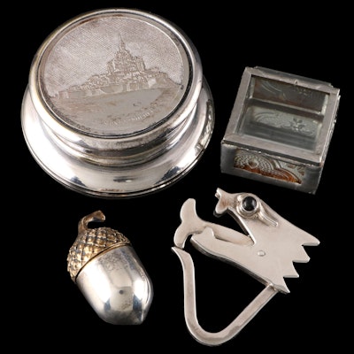 Mexican Sterling Silver Stone Inlaid Key Ring with Other Decorative Boxes
