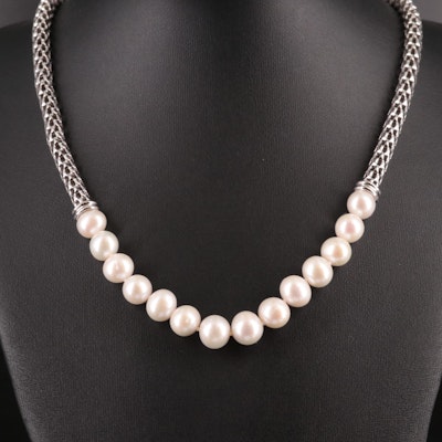 Sterling Mesh and Pearl Necklace