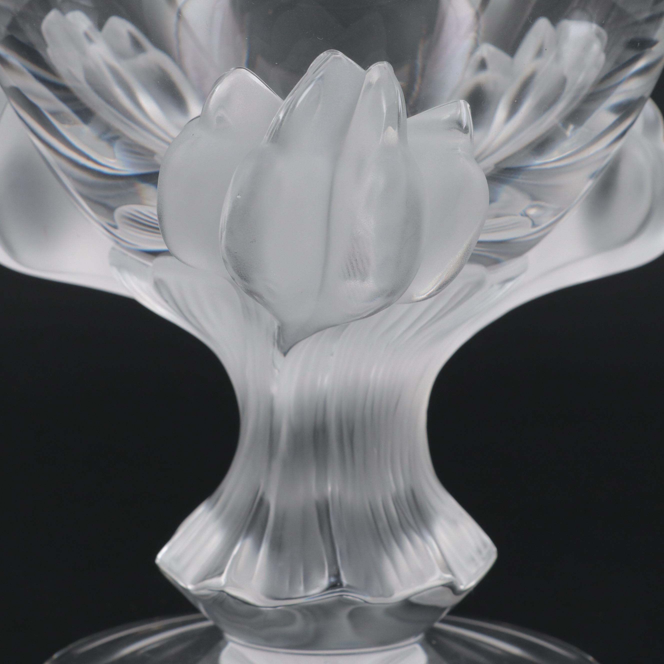 Lalique "Baghera" Frosted and Clear Crystal Footed Flower Vase EBTH