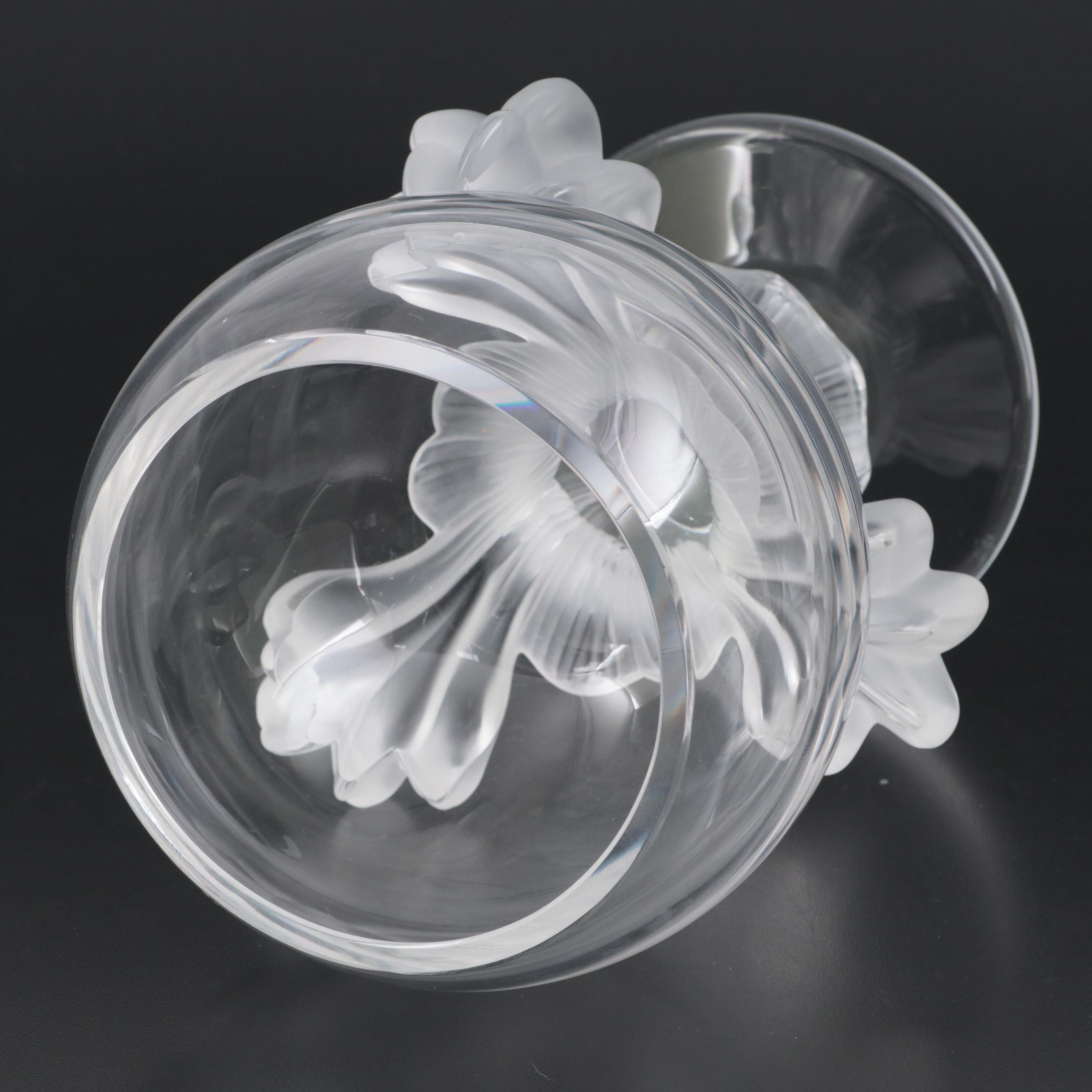 Lalique "Baghera" Frosted and Clear Crystal Footed Flower Vase EBTH