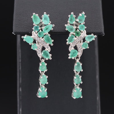 Sterling Emerald and Cubic Zirconia Cluster Earrings