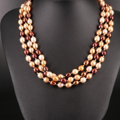 Triple Strand Pearl Necklace with 14K Beads and Clasp