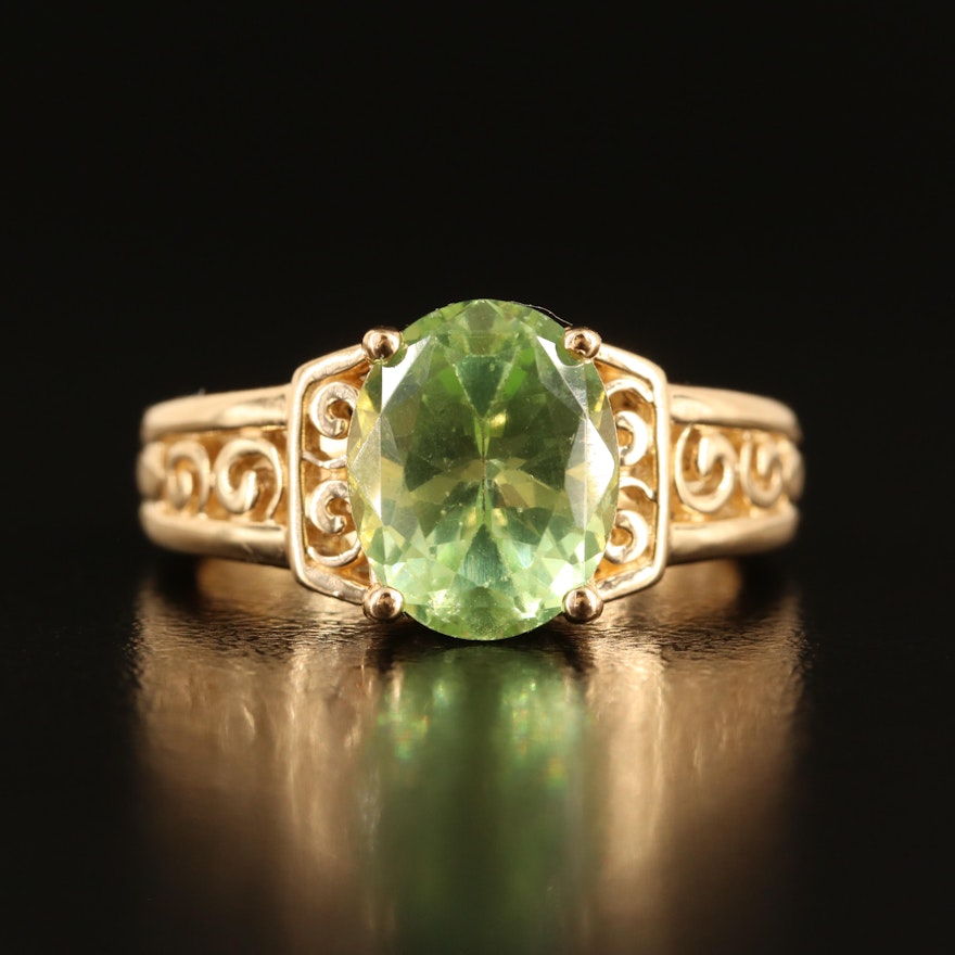 14K Glass Ring with Scroll Detail