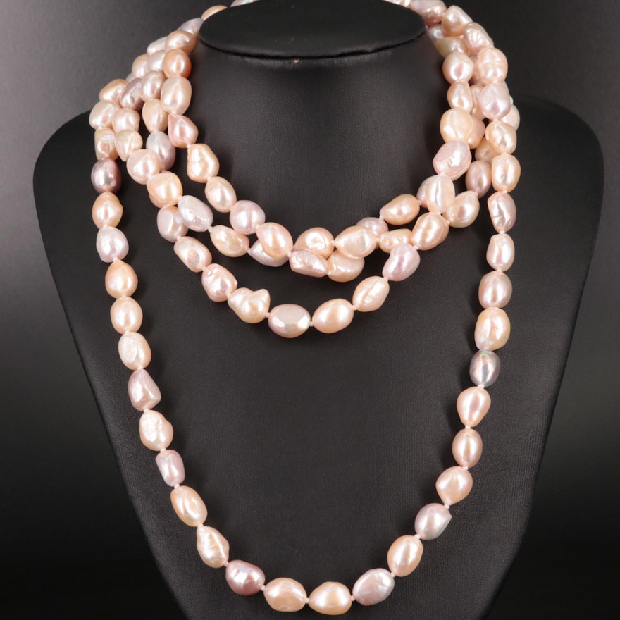 Rope Length Baroque Pearl Necklace with Sterling Clasp
