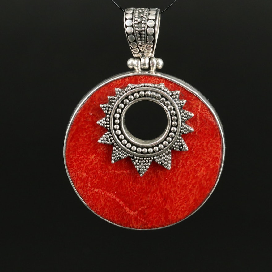 Sterling Coral Pendant with Granulation