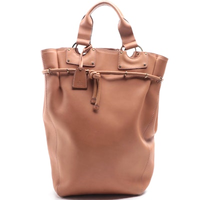 Gucci Top Handle North South Tote in Cognac Leather with Drawstring Detail