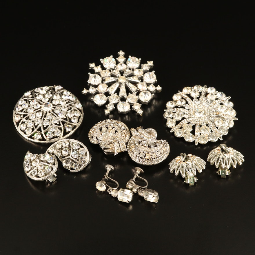 Rhinestone Brooches and Earrings Featuring Duette Brooch