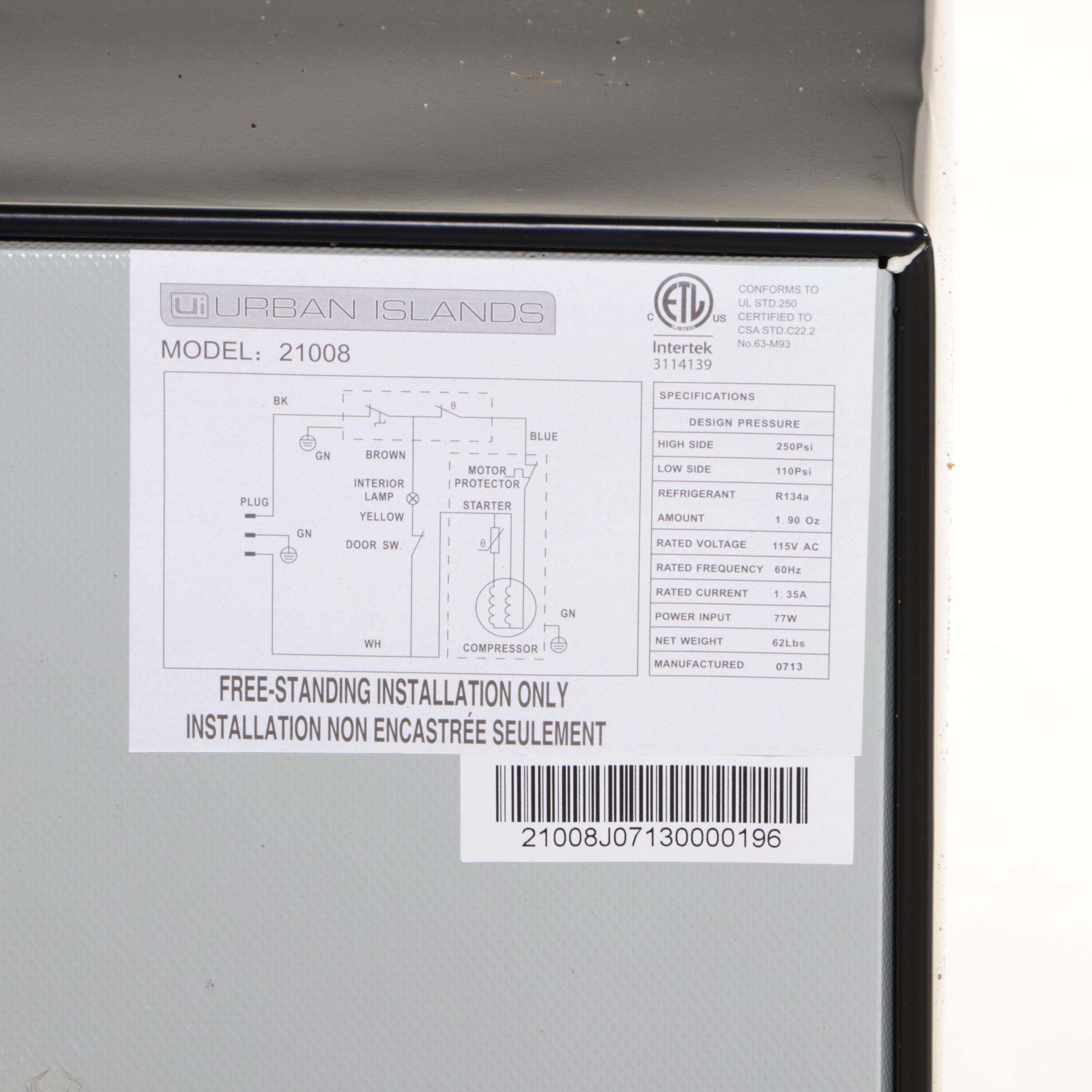 Urban Islands Model 21008 4.5 Ct.Ft Stainless Steel Refrigerator EBTH