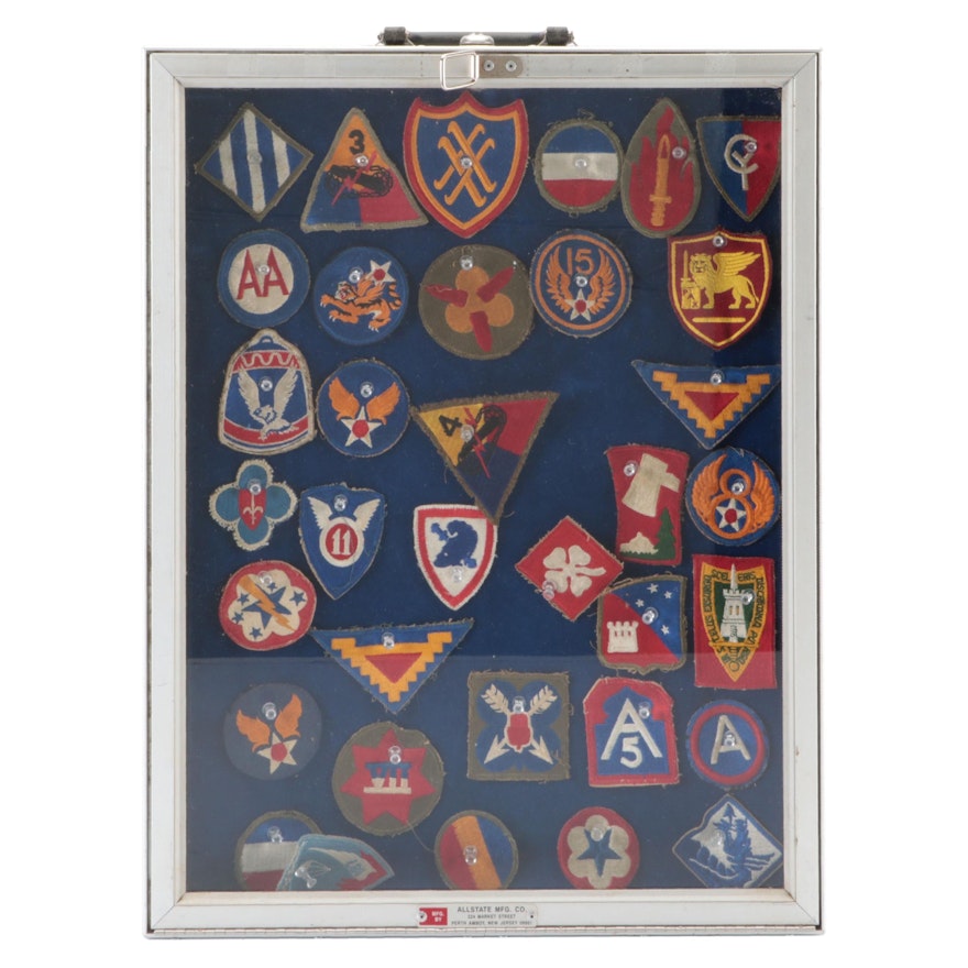 Display Case with U.S. Army/Air Force WWII Shoulder Patches