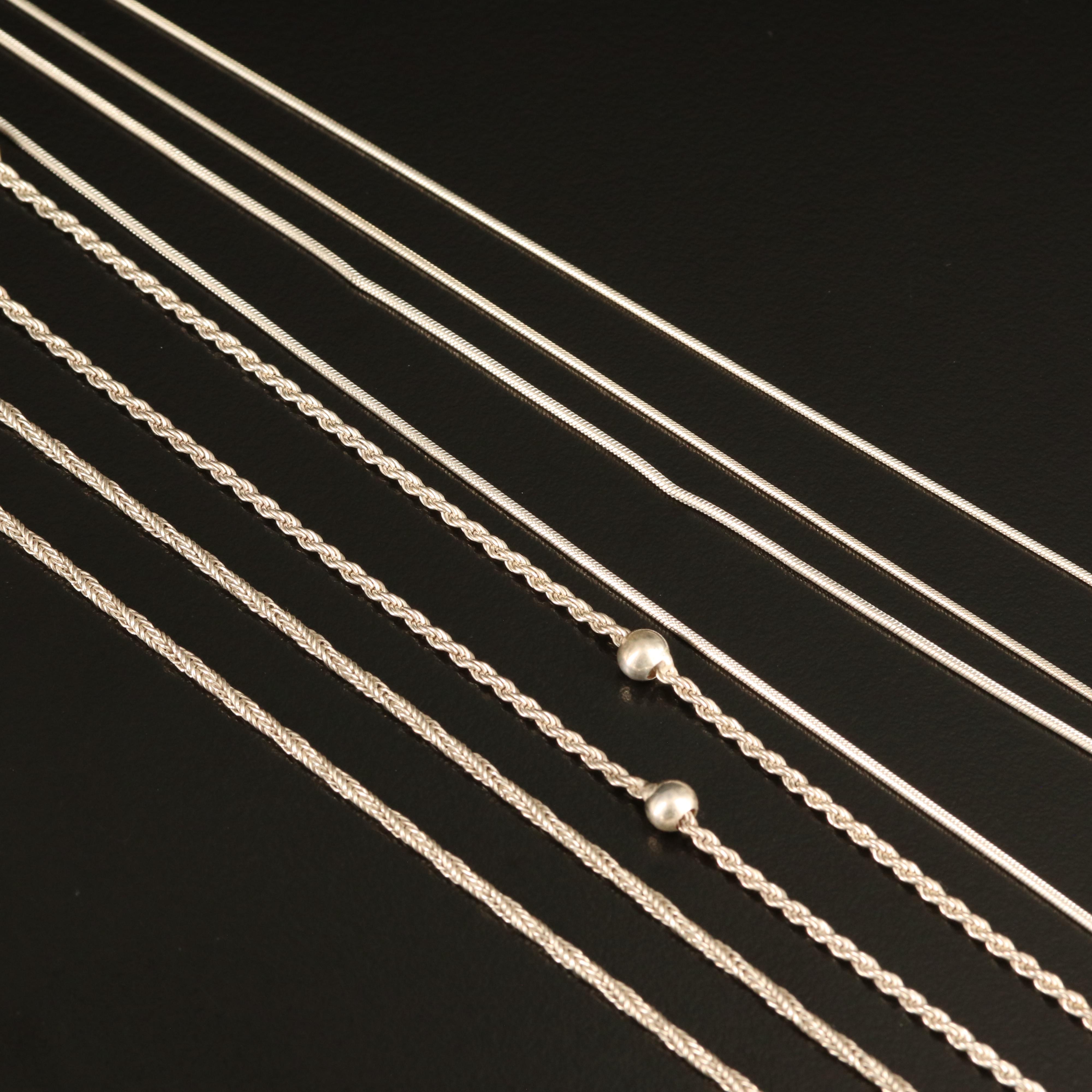 Sterling Chain Necklaces Including Rope, Serpentine and Snake Chains EBTH