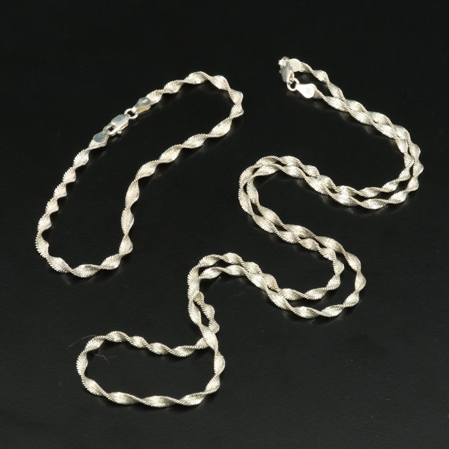 Sterling Twisted Herringbone Necklace and Bracelet Set