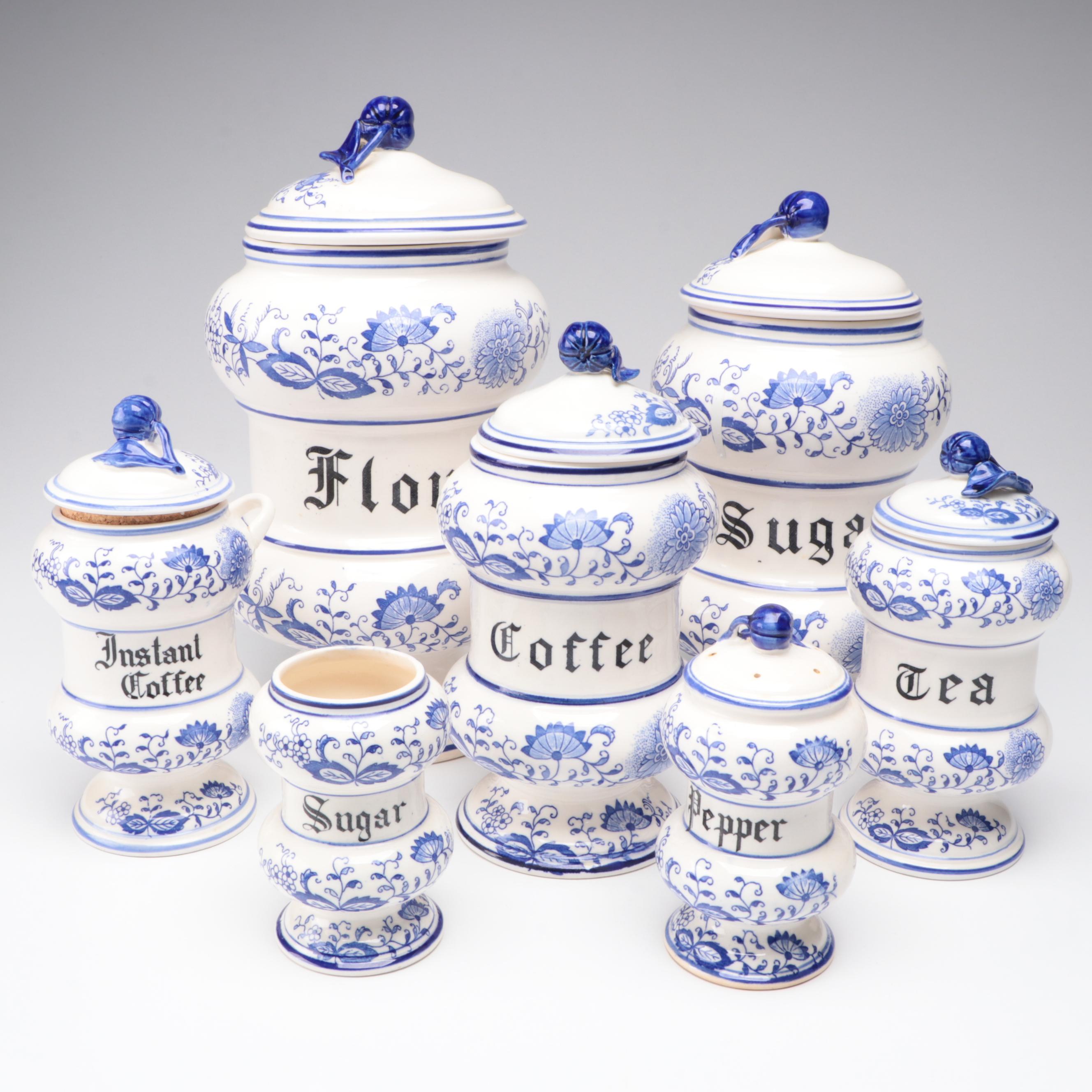 Arnart Japan "Blue Onion" Ceramic Kitchen Canisters, Mid20th Century