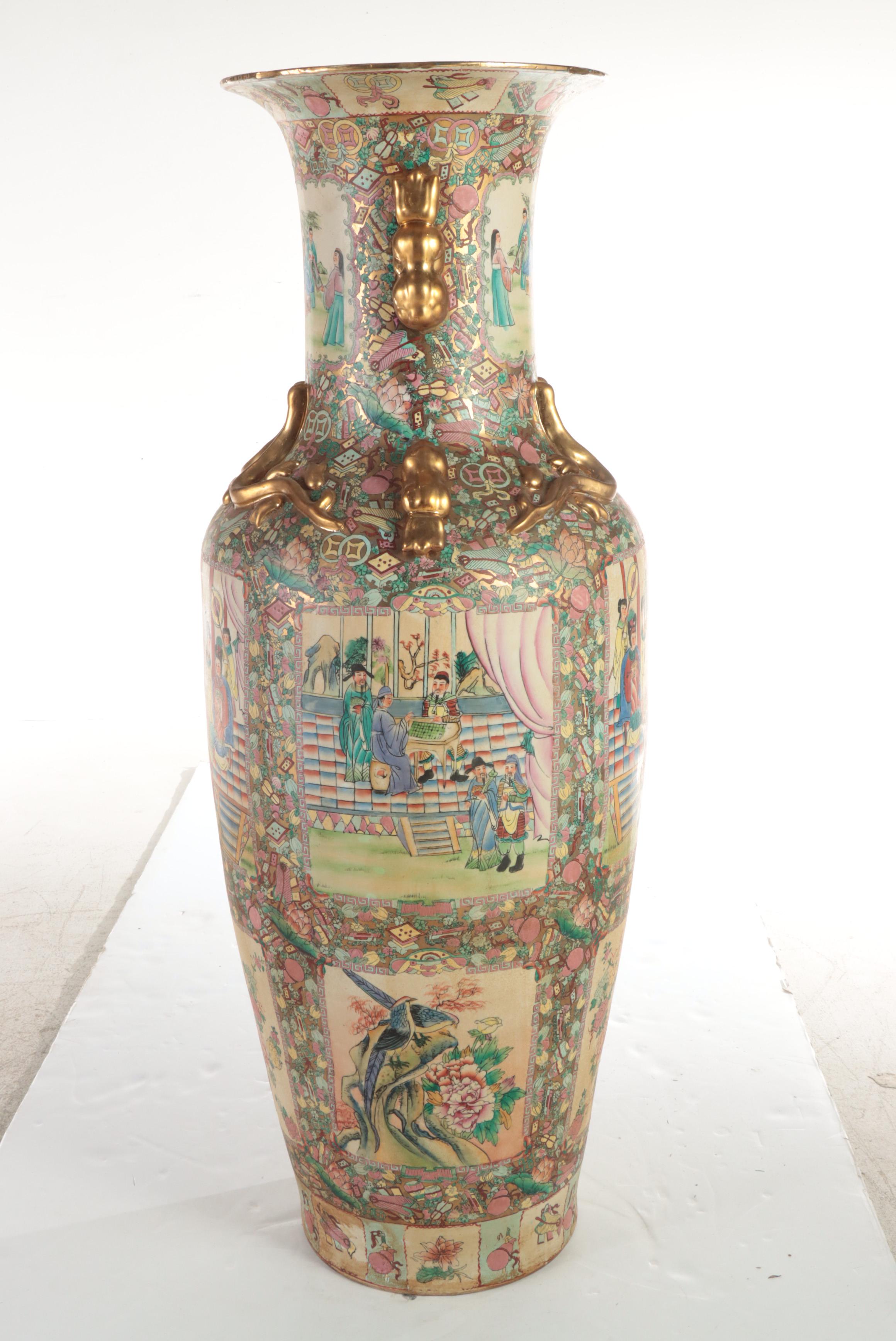 Chinese Porcelain Rose Medallion Style Floor Vase EBTH