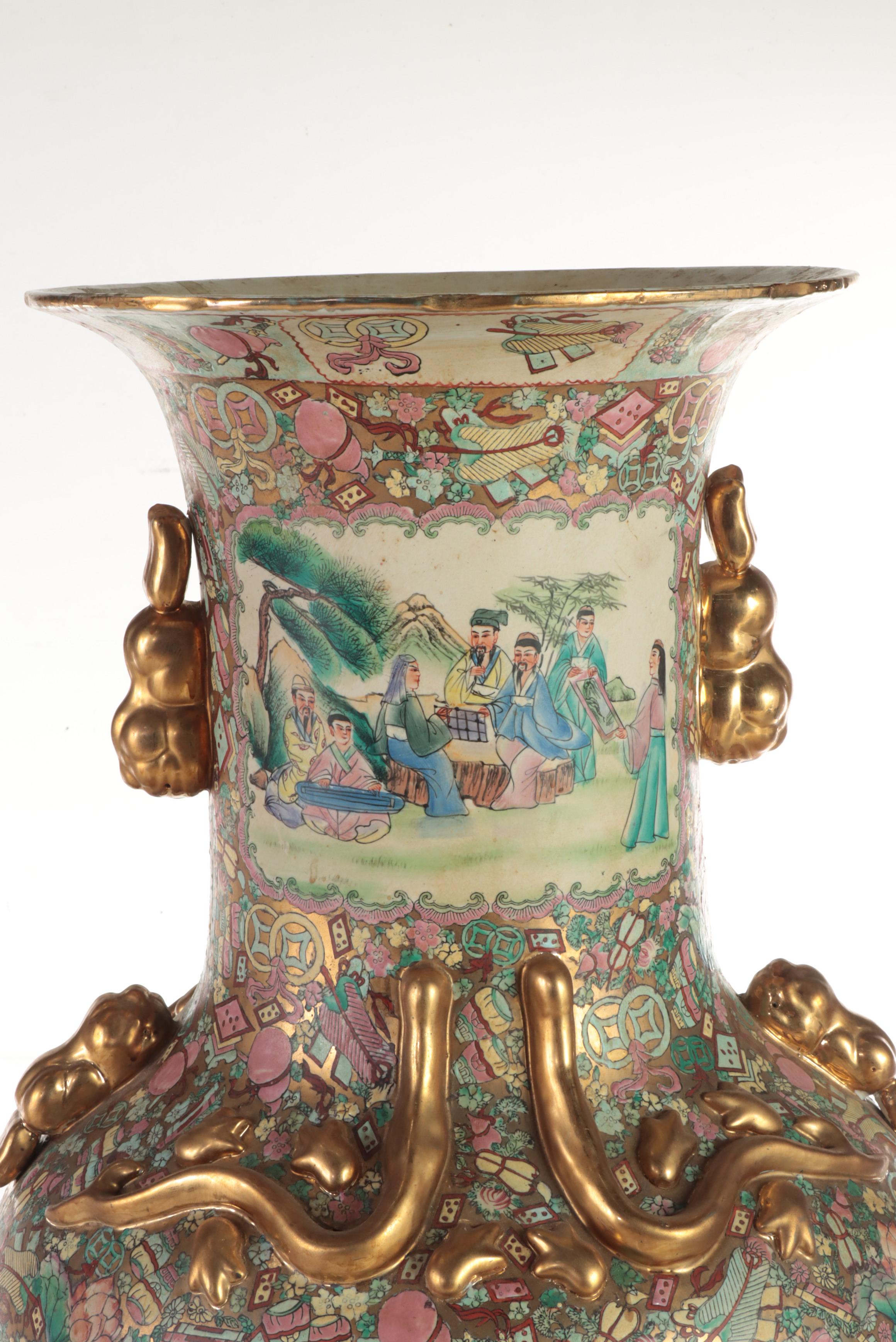 Chinese Porcelain Rose Medallion Style Floor Vase EBTH