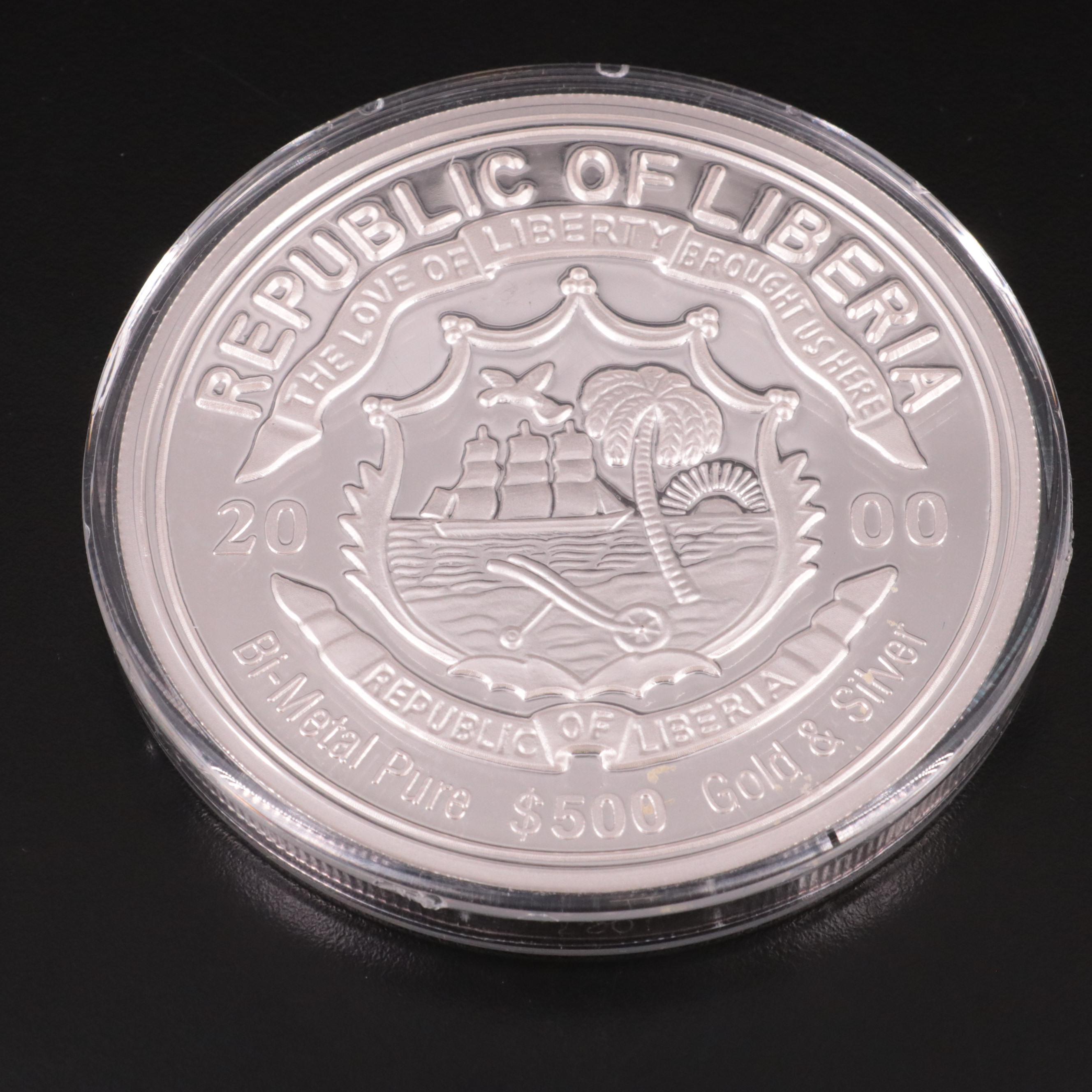 2000 Liberia 500 Dollar Silver and Gold Coin EBTH