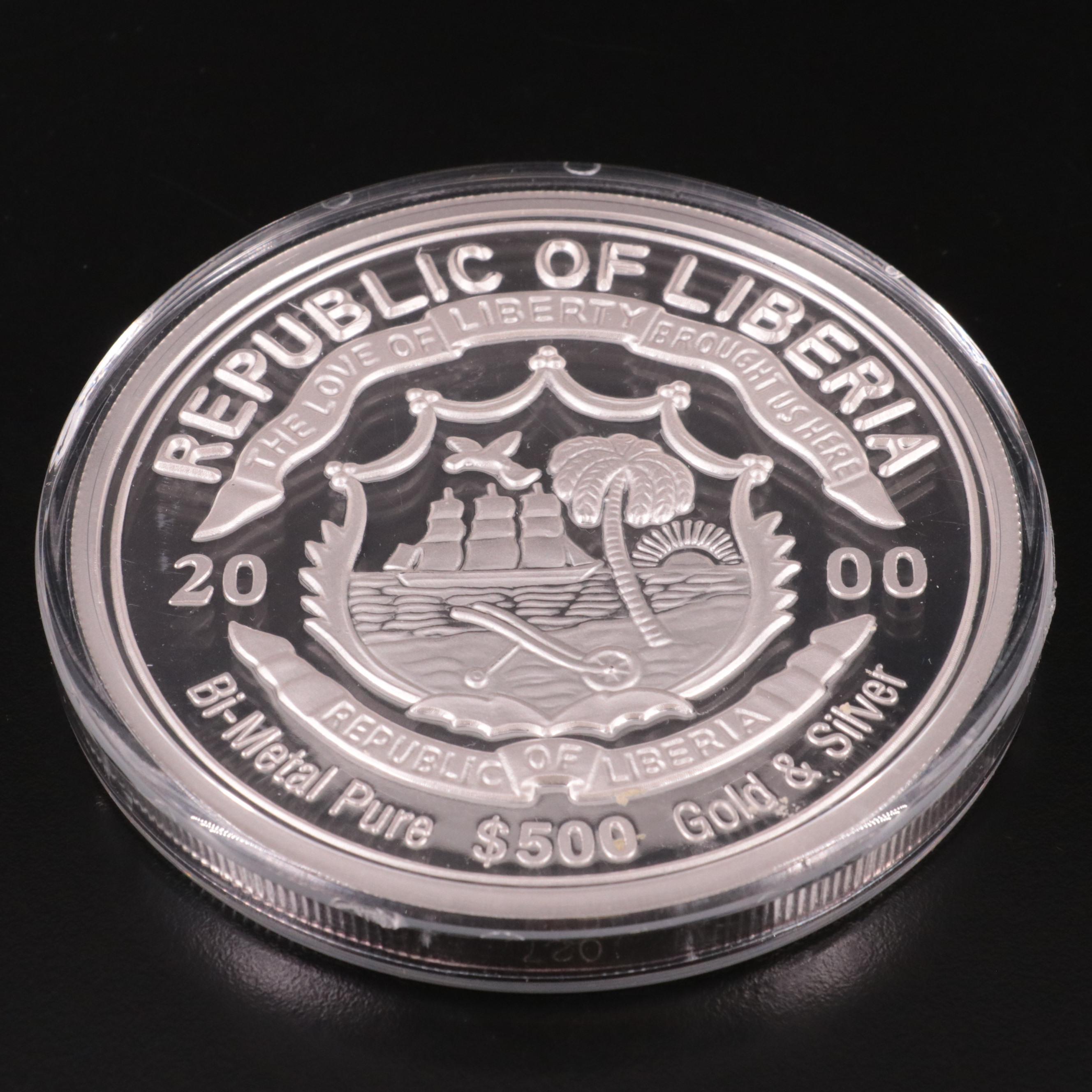 2000 Liberia 500 Dollar Silver and Gold Coin EBTH