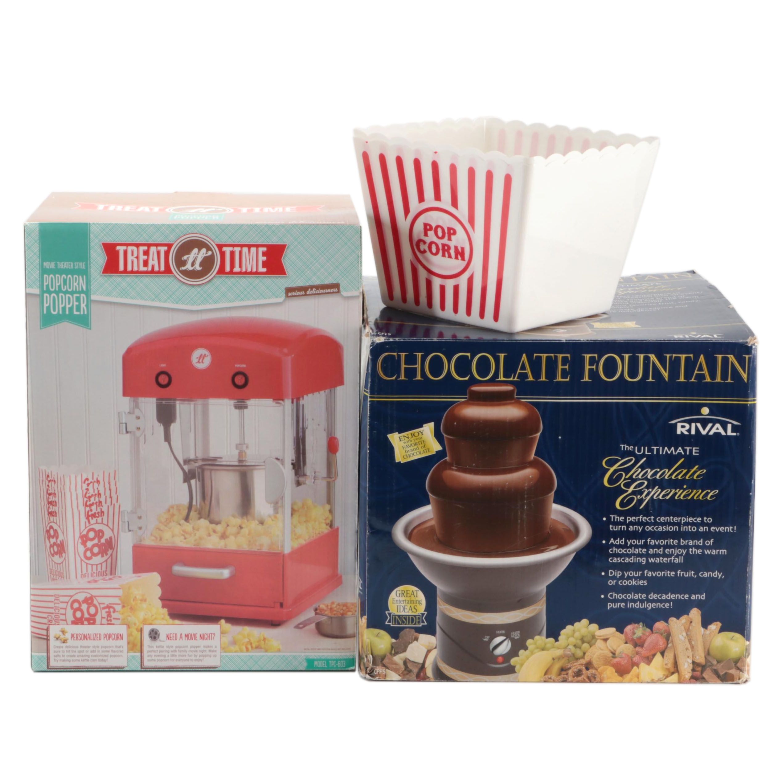 Rival Chocolate Fountain with Popcorn Popper and Popcorn Tubs EBTH