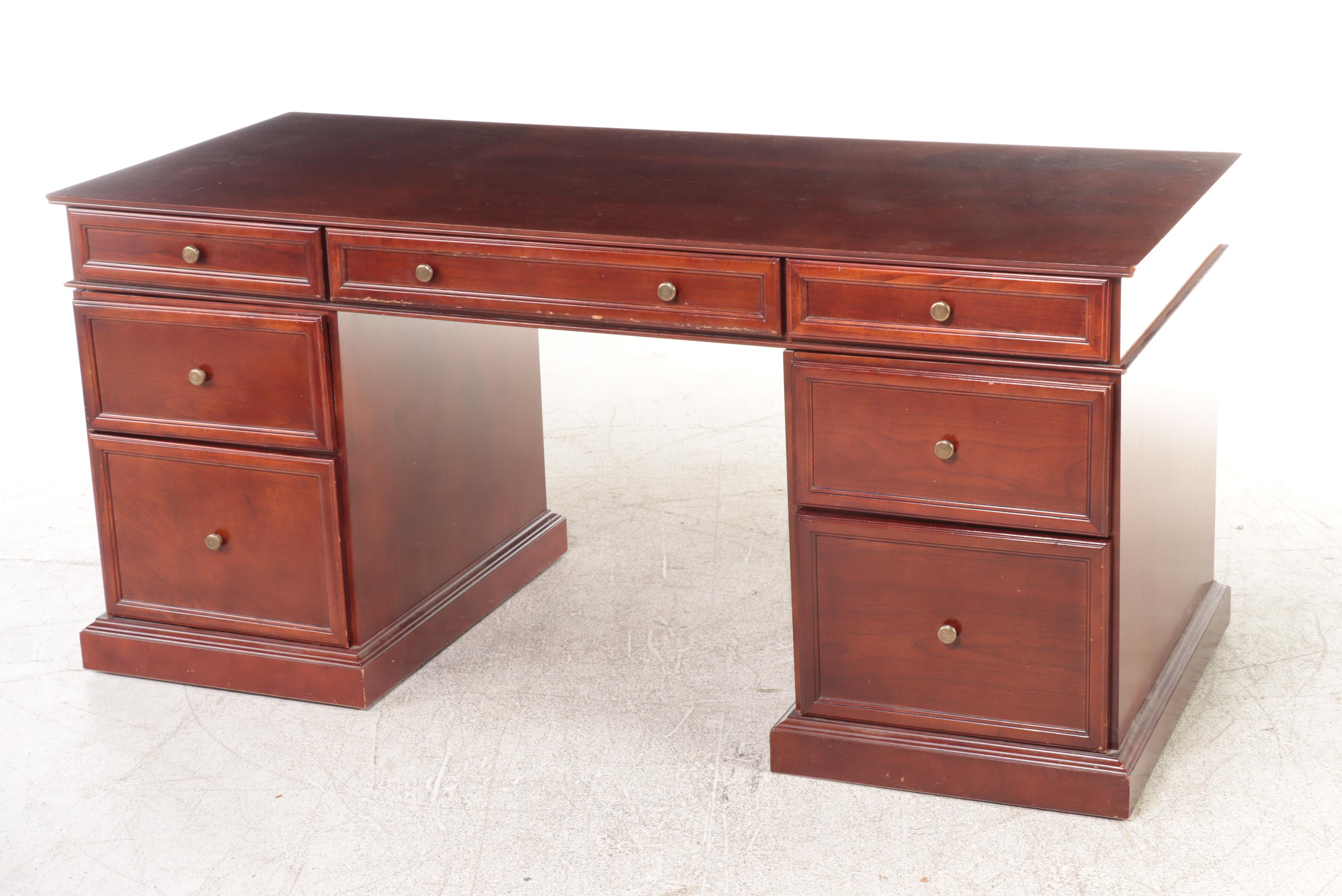 Cherry Double Pedestal Desk with ULINE Executive Task Chair EBTH